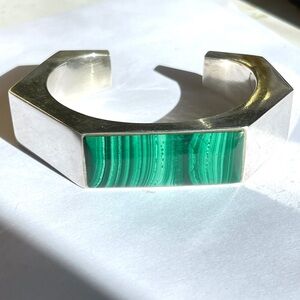 RARE Vintage Architectural MCM Malachite Signed Thomas P. O’Keef Cuff Bracelet